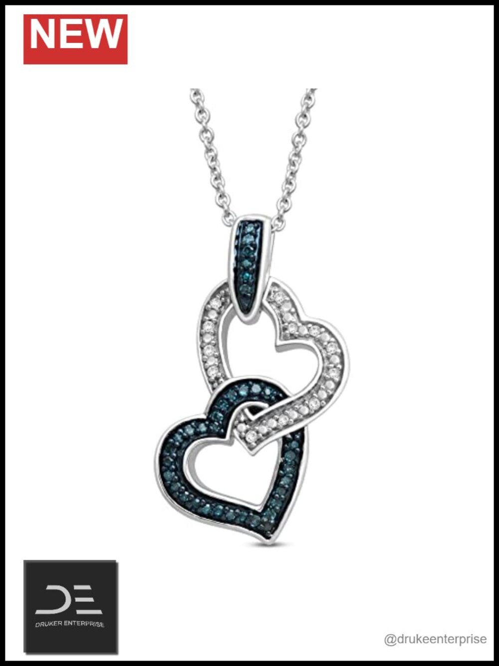 Sterling Silver Double Heart Pendant Necklace 18" Cable Chain